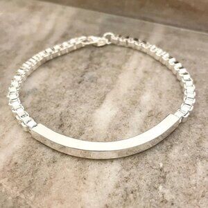 925 Sterling Silver Curve Bar Tube Bracelet Chunky Box Chain Bracelet